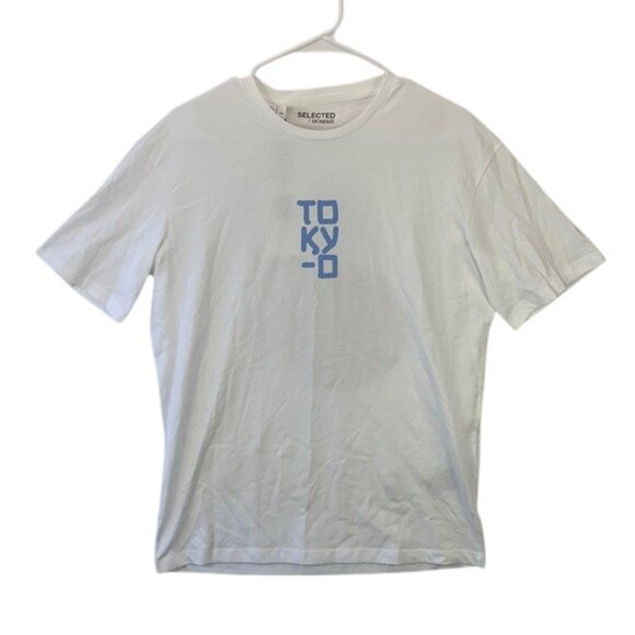 Selected Homme Mens S White Oversized T-Shirt Cotton Dragon Back Graphic Tee NWT - Picture 1 of 12